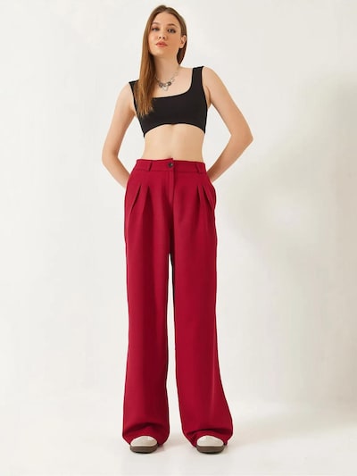 Bianco Lucci Pleat-Front Pants in Burgundy, Item view