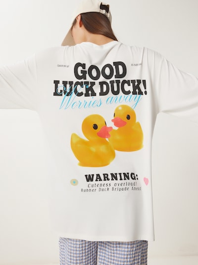 Maglia extra large Happiness İstanbul di colore écru / blu chiaro / giallo / nero, Visualizzazione prodotti