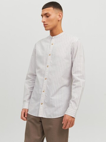 JACK & JONES Slim fit Button Up Shirt in Beige: front