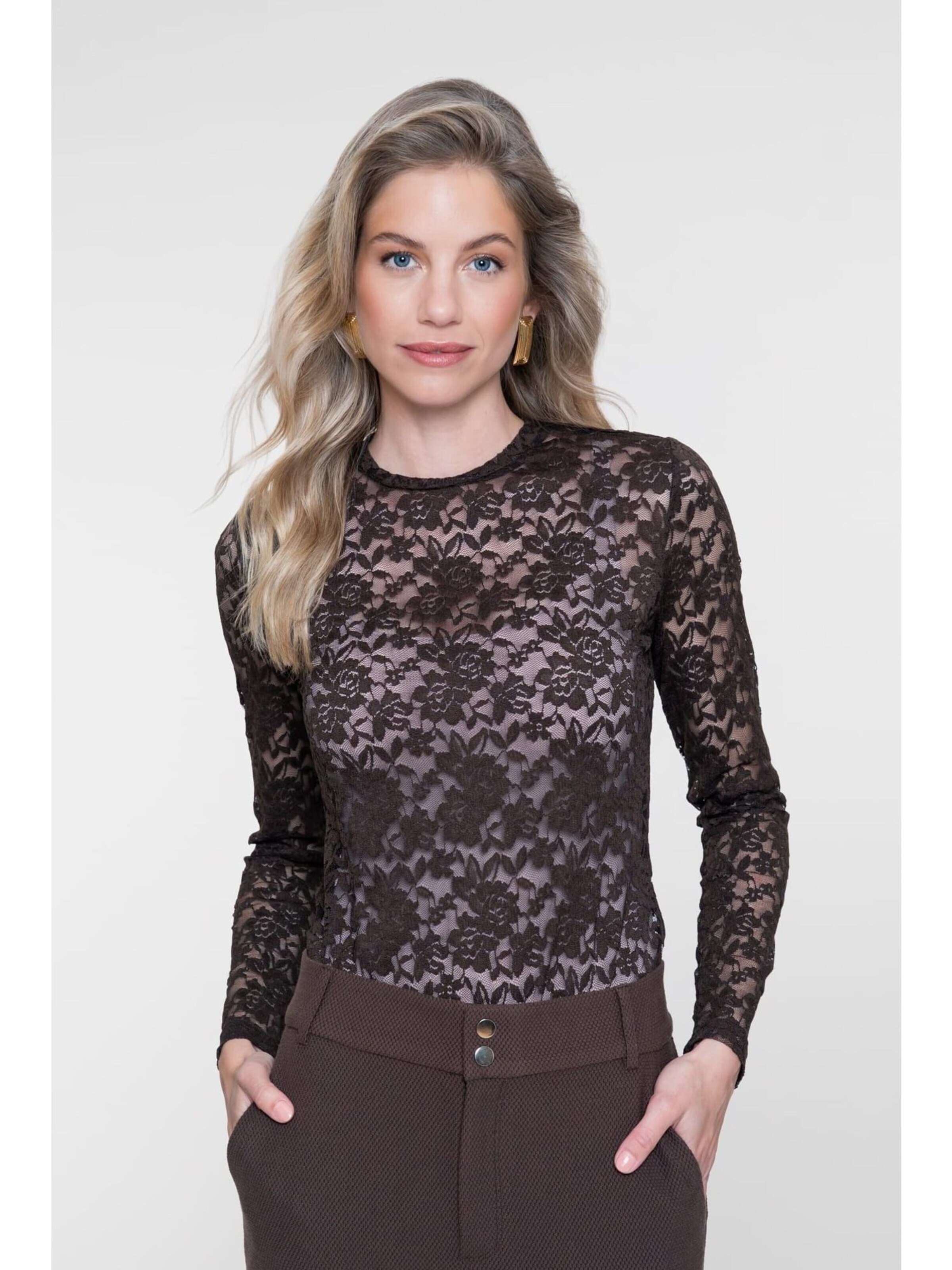 Geisha Top in Bruin: voorkant