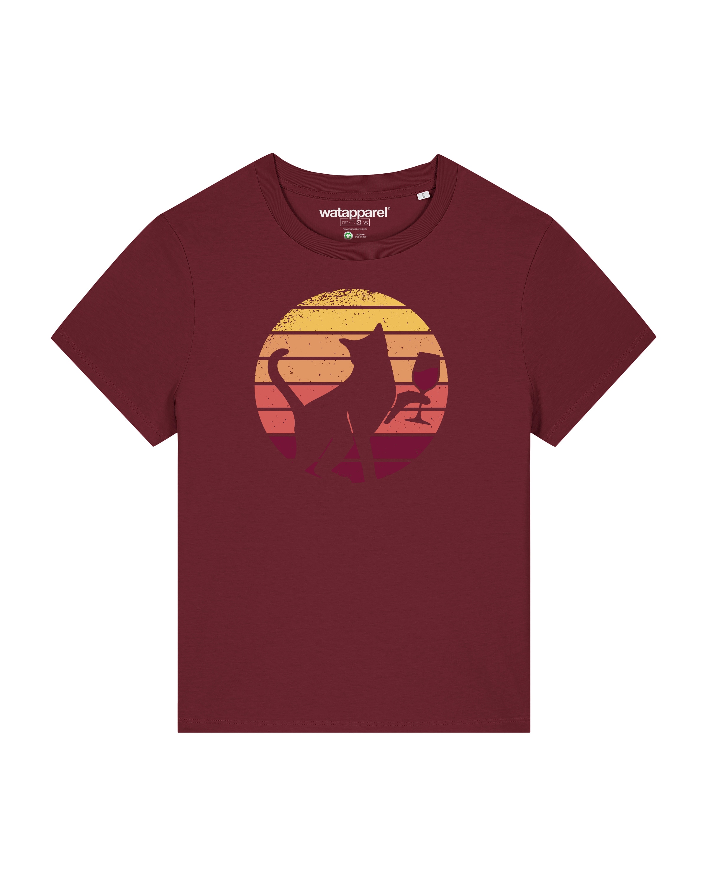 T-shirt ' Sunset Katze & Rotwein ' Watapparel en rouge : devant