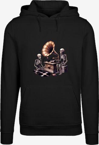 F4NT4STIC Sweatshirt 'Gothic Skeleton Vintage Vinyl Plattenspieler' in Schwarz: Vorderseite