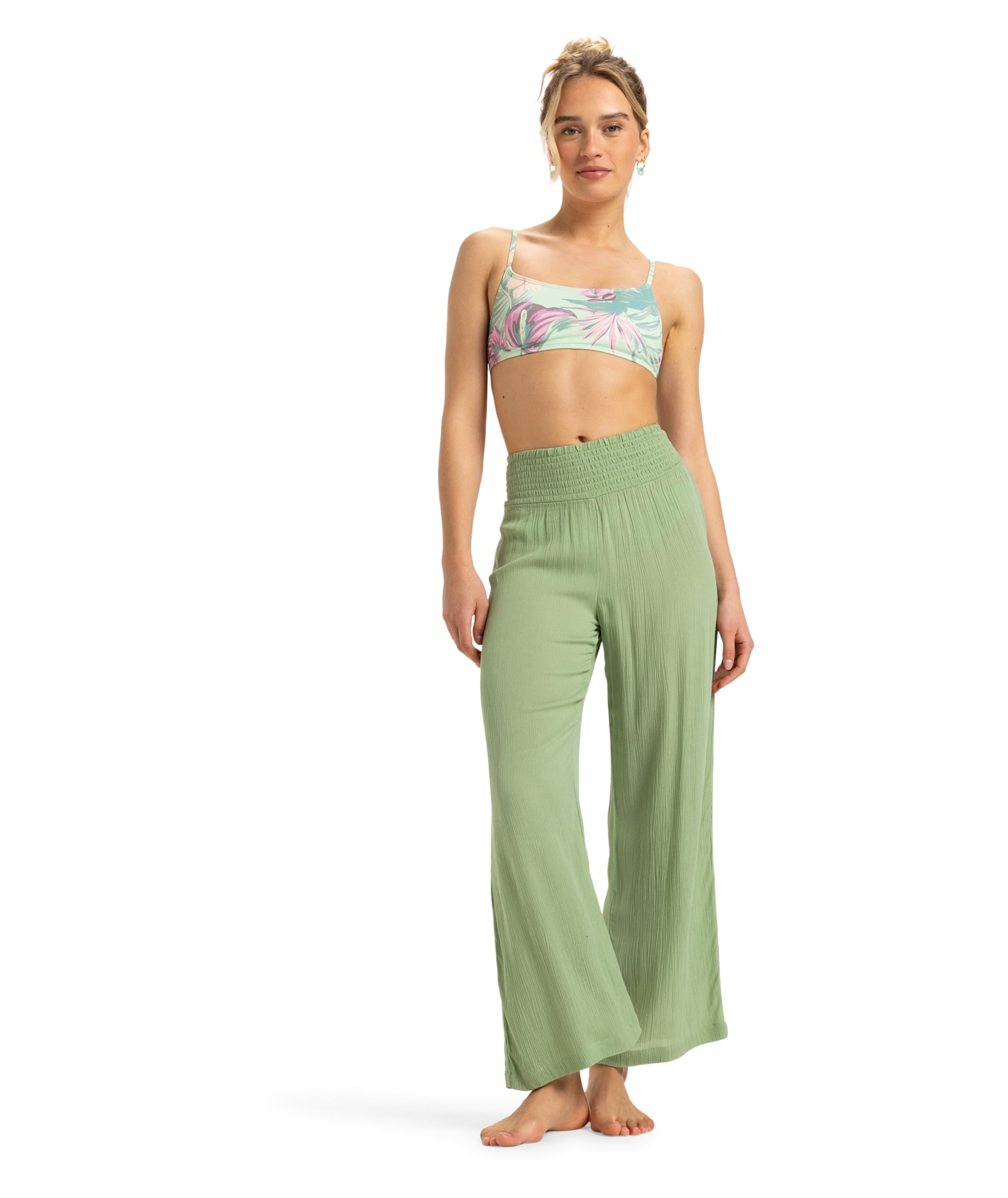 ROXY Wide Leg Sporthose 'Along The Beach' in Grün: Vorderseite