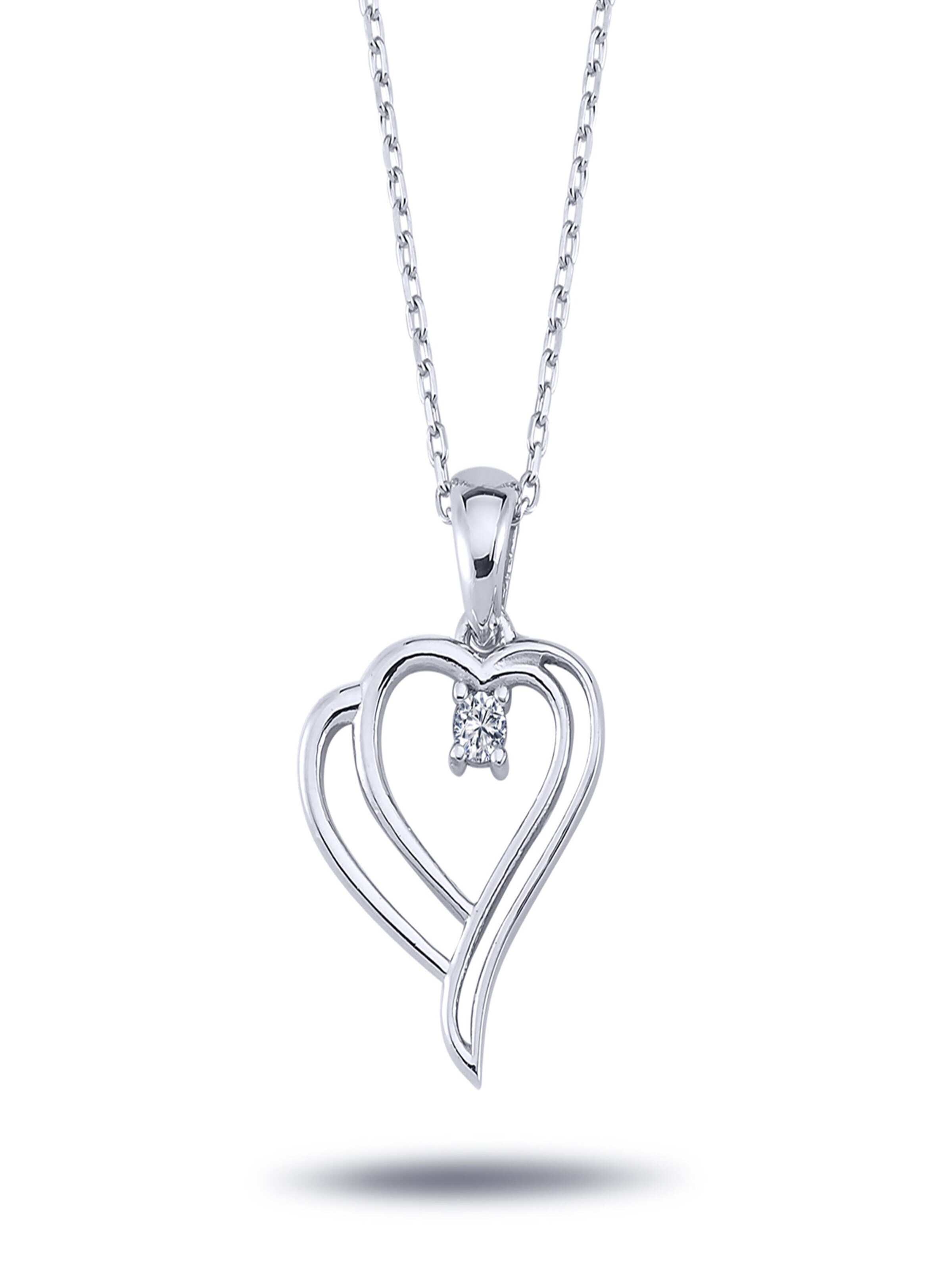EinStein Diamant Pendant 'Halskette mit Anhänger Doppelherz und Diamant Brillant-Schliff in 14 Karat Weißgold' in White: front