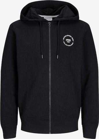 JACK & JONES Zip-Up Hoodie 'JJSIMON' in Black: front