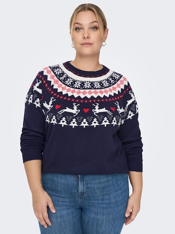 ONLY Carmakoma Sweater 'X-mas' in Blue: front