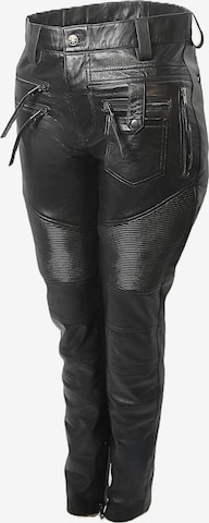 Coupe slim Pantalon 'Lederhose im Biker-Style mit Stretchleder' Be Noble en noir : devant