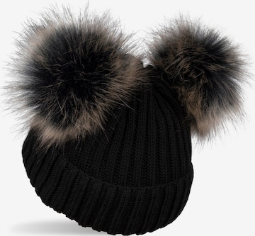 styleBREAKER Beanie 'Kinder Bommelmütze mit zwei Bommel' in Black: front