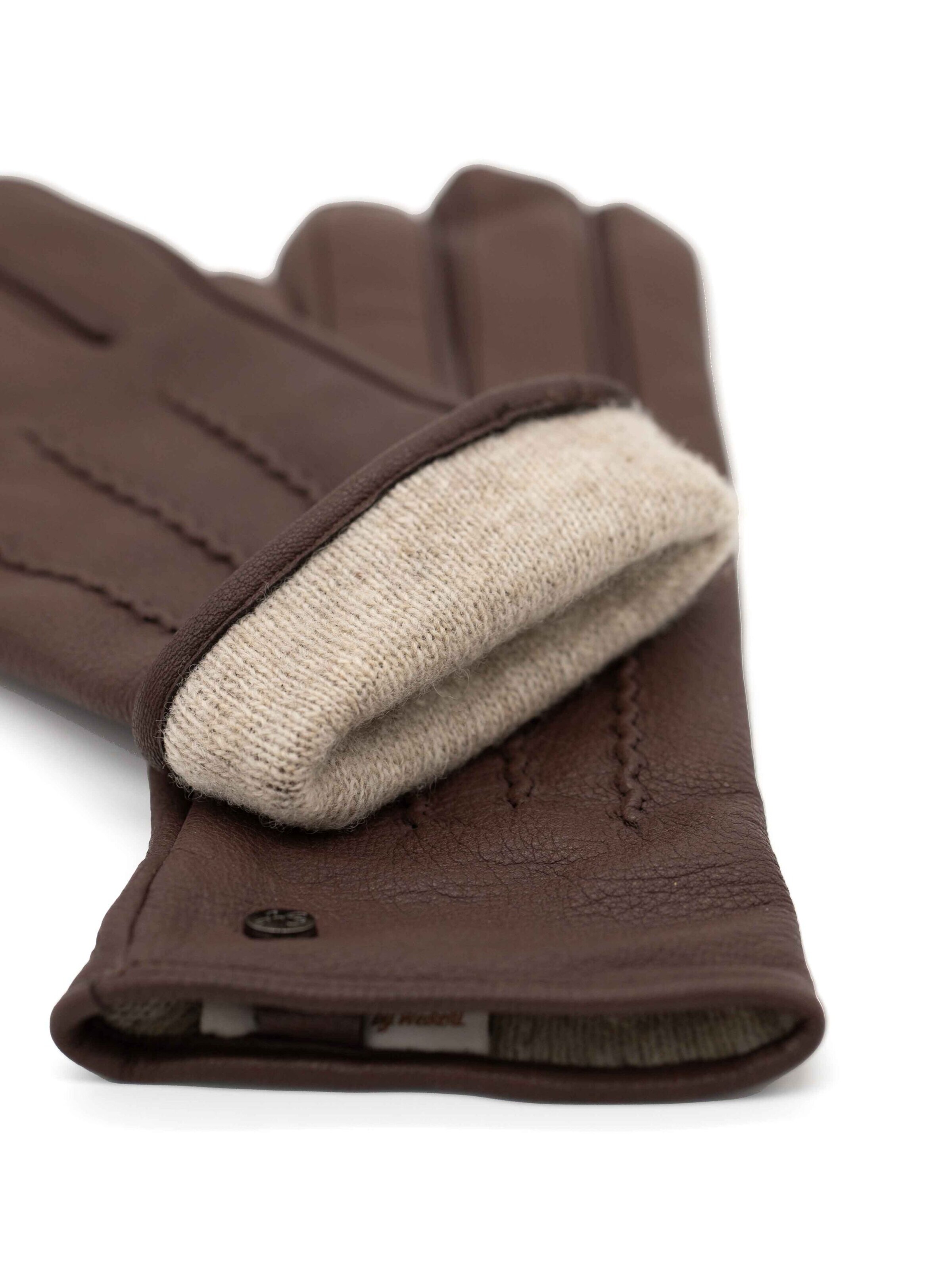 Hand Gewand by Weikert Full finger gloves 'JESS - Ziegeleder Kaschmir Fütterung' in Brown