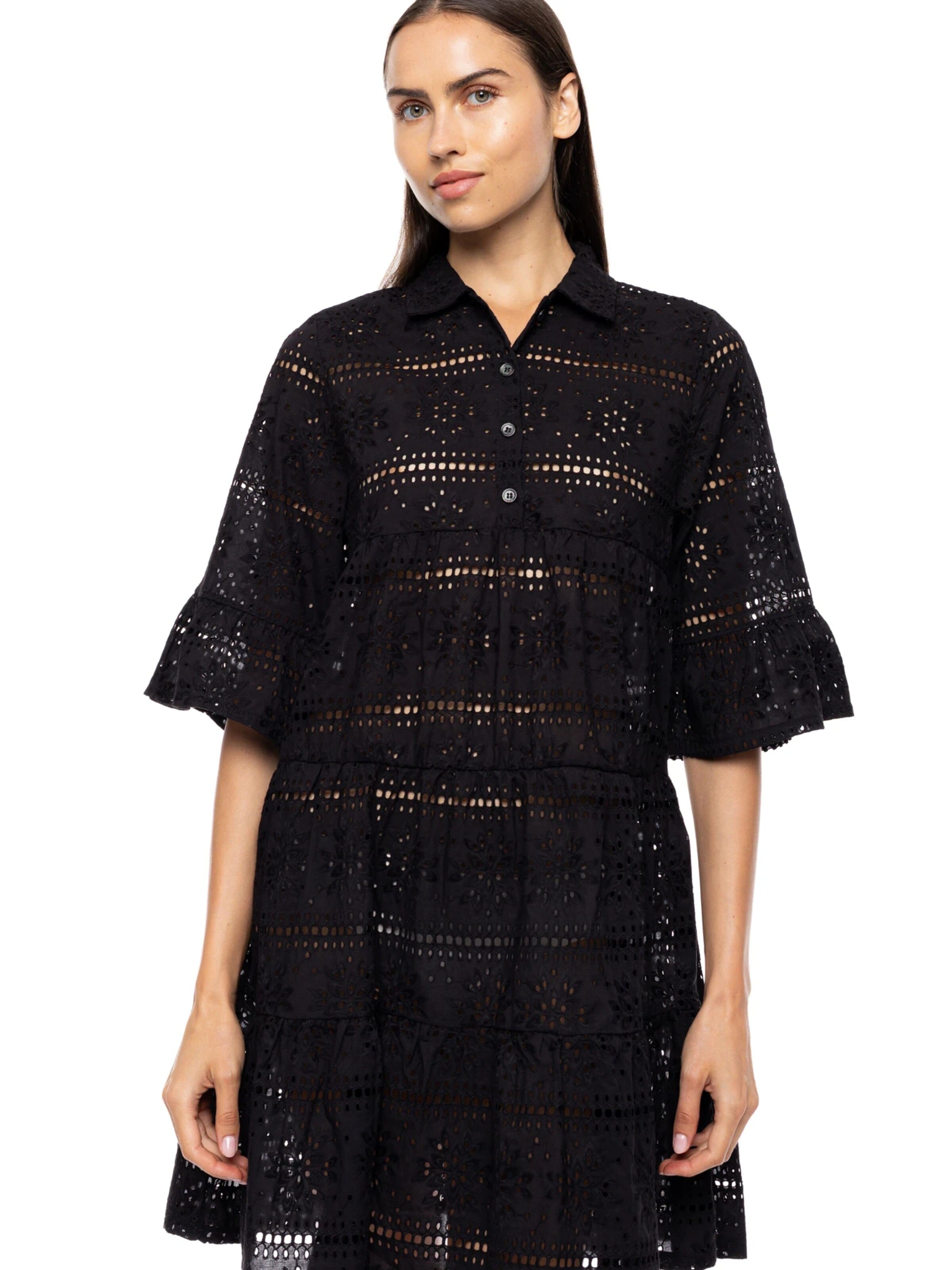 Pink Label Sommerkleid 'BEACHWEAR FLOWER EMBRODERY'‌‌‌‌‌‌‌ in Schwarz