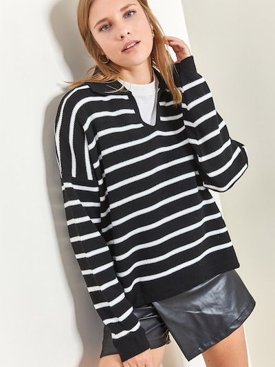 Bianco Lucci Pull-over en noir / blanc, Vue avec produit