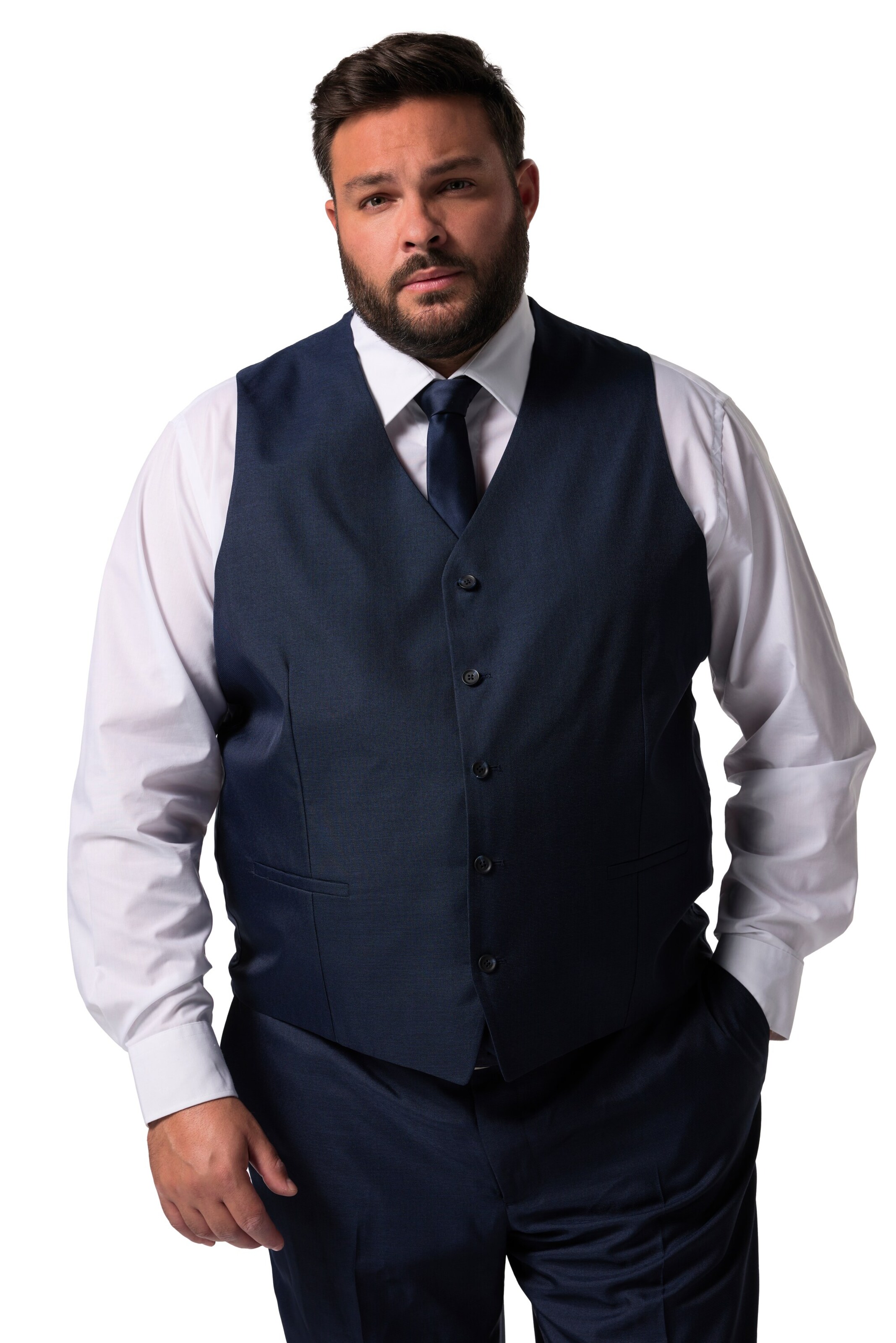 Men Plus Weste in Blau: Vorderseite