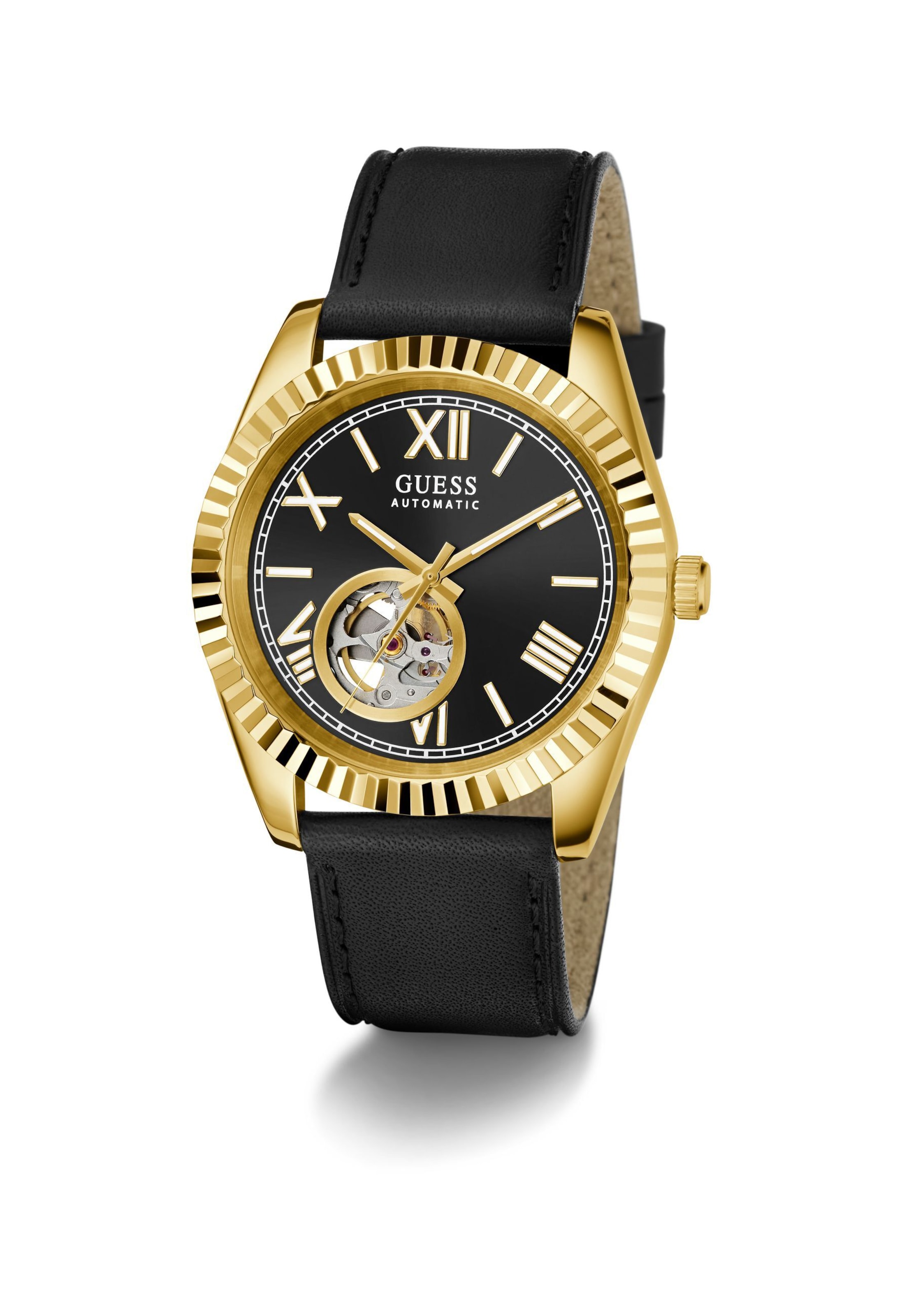 GUESS Analoog horloge 'CONNOISSEUR' in Zwart: voorkant