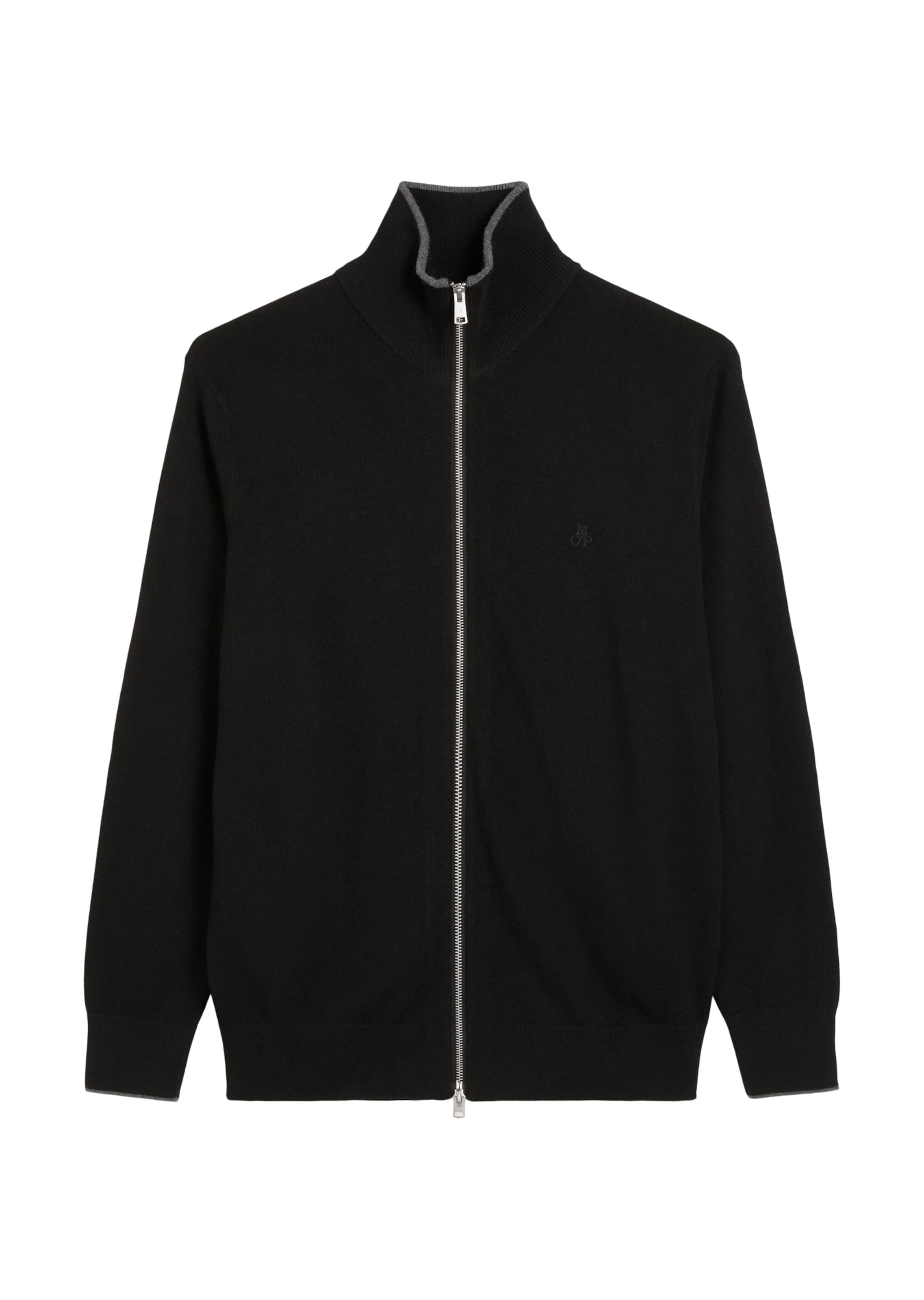 Marc O'Polo Zipper-Strickjacke regular ' aus Bio-Baumwoll-Schurwoll-Mix ' in Schwarz: Vorderseite