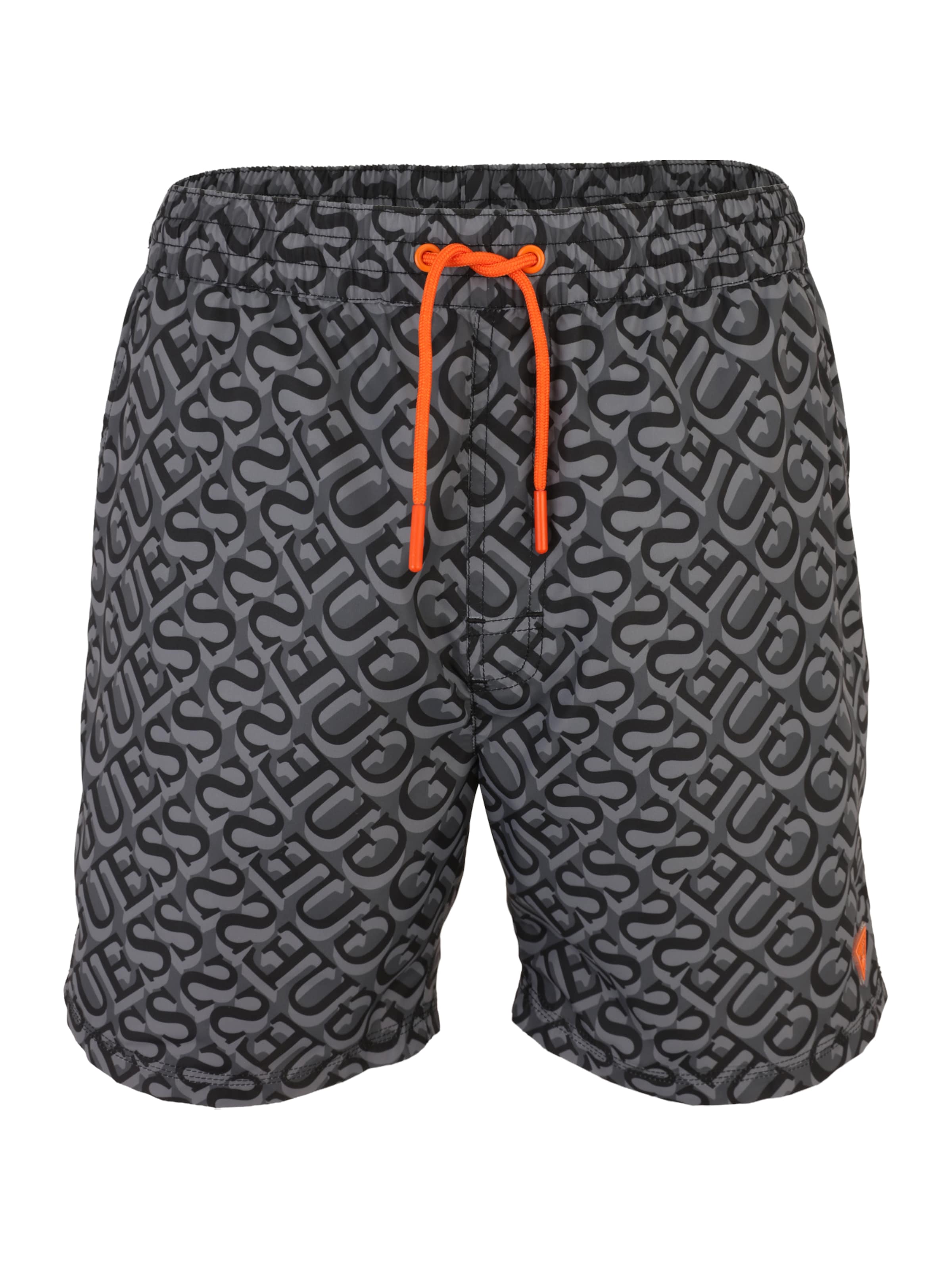 GUESS Shorts de bain en gris basalte / gris foncé / orange foncé / noir, Vue avec produit
