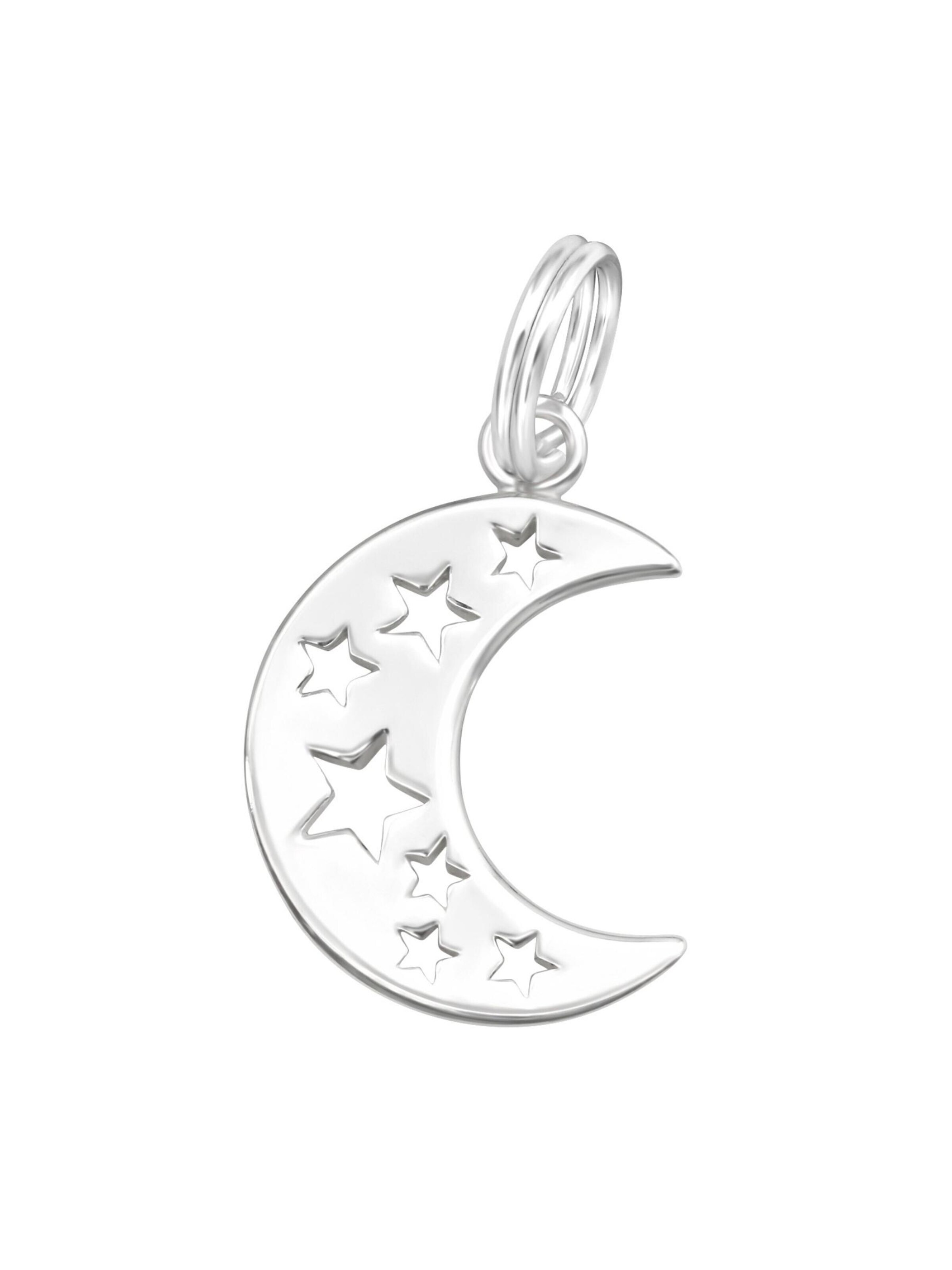 Pendentif 'Silberner Halbmond- und Sterne-Charm mit Spaltring' Maxte en argent : devant