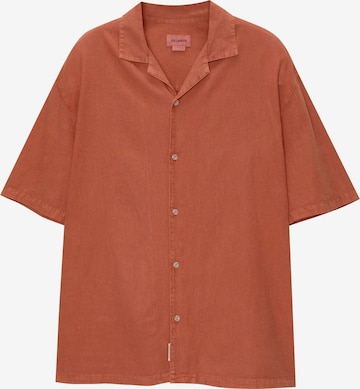 Pull&Bear Comfort fit Button Up Shirt in Brown: front