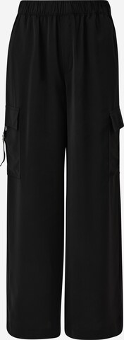 QS Wide leg Cargo Pants in Black: front