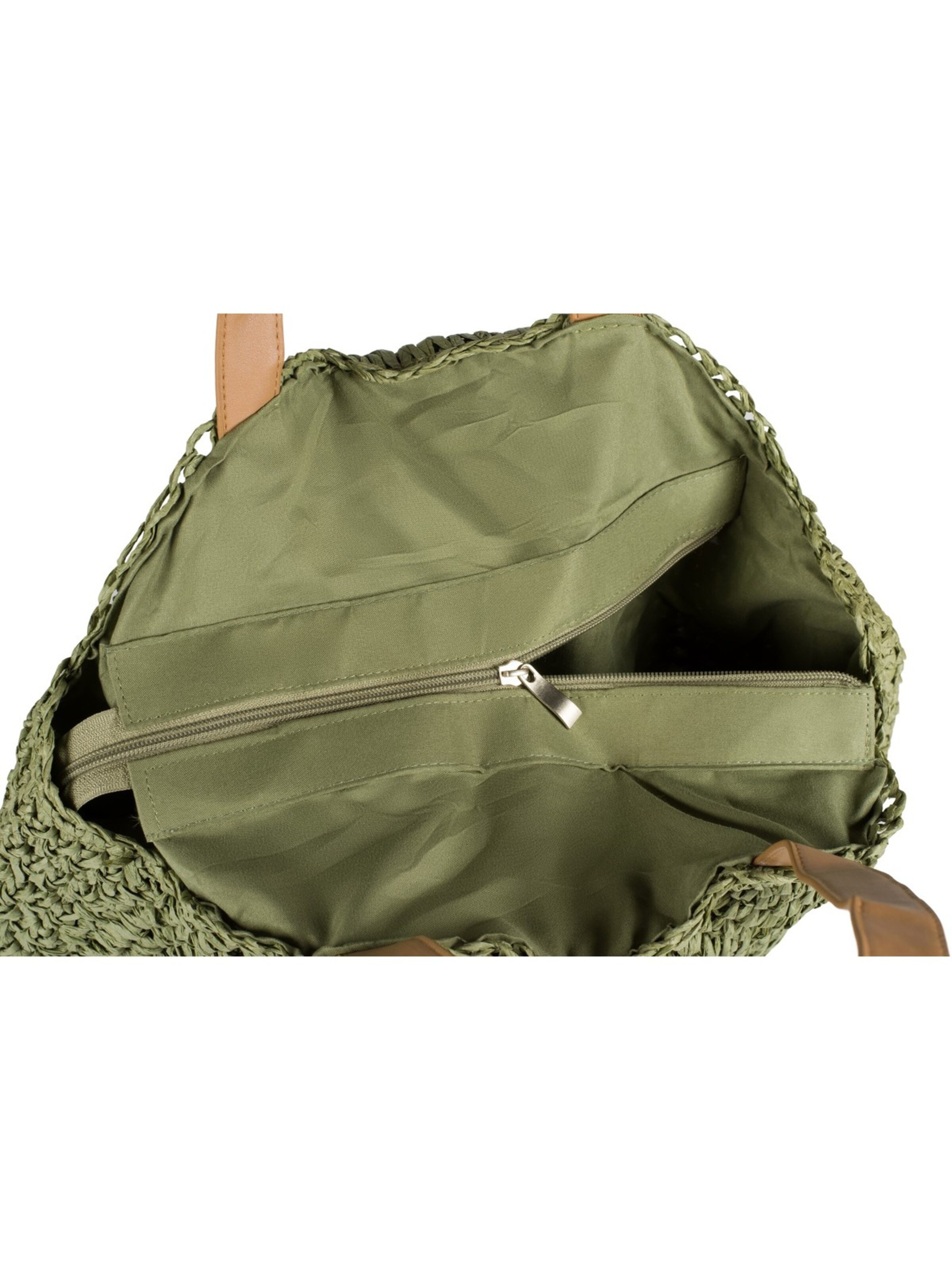 styleBREAKER Shoulder bag 'Runde Flecht Schultertasche - Basttasche' in Green