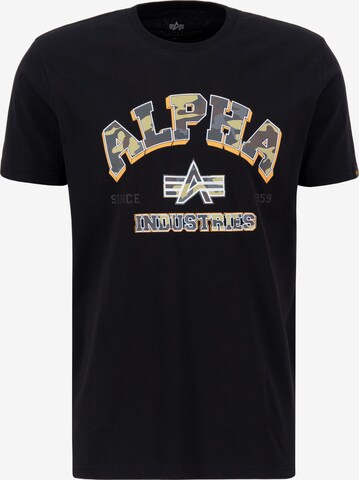 ALPHA INDUSTRIES - Camiseta 'College Camo' en negro: frente