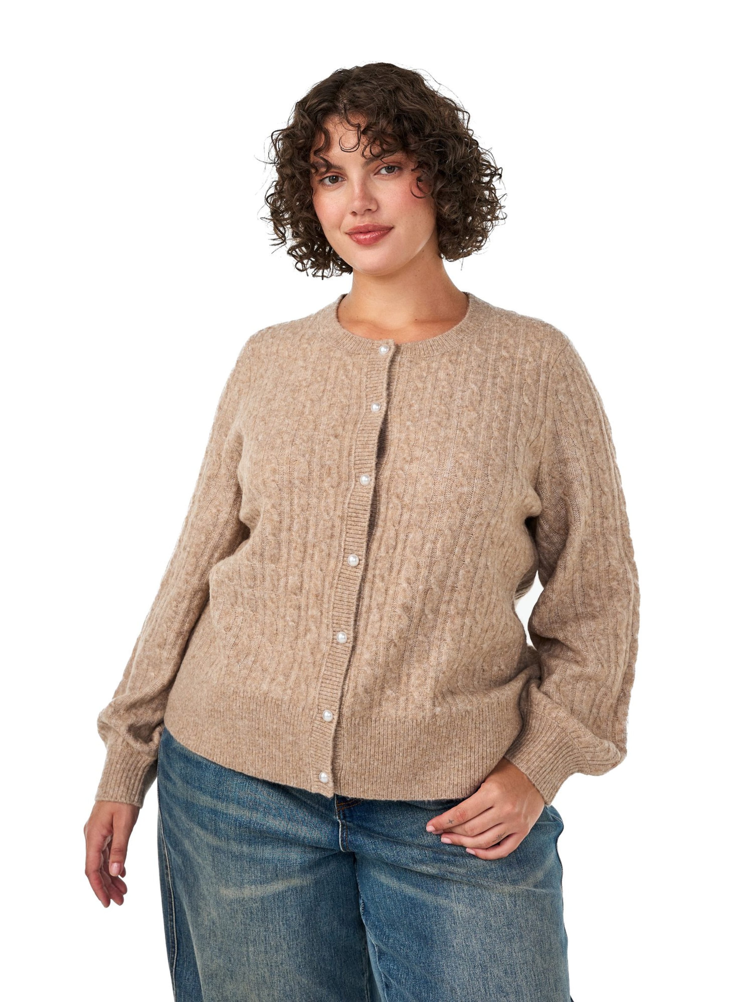 Zizzi - Cárdigan 'MCOMFY CABLE' en beige: frente