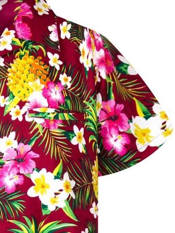 King Kameha Regular Fit Hemd 'Pineapple Flowers' in Rot
