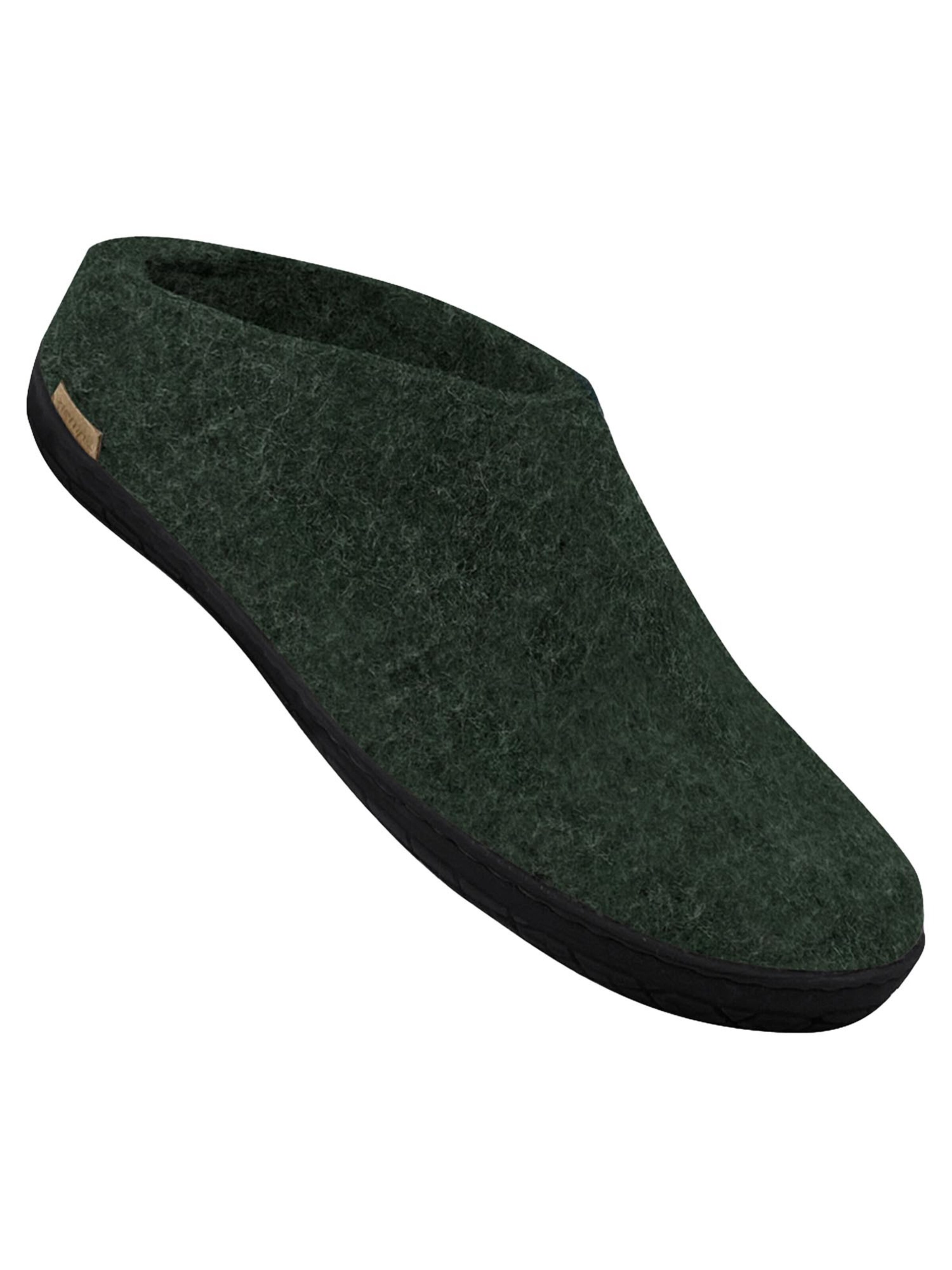 Glerups Slippers 'Black Rubber' in Green