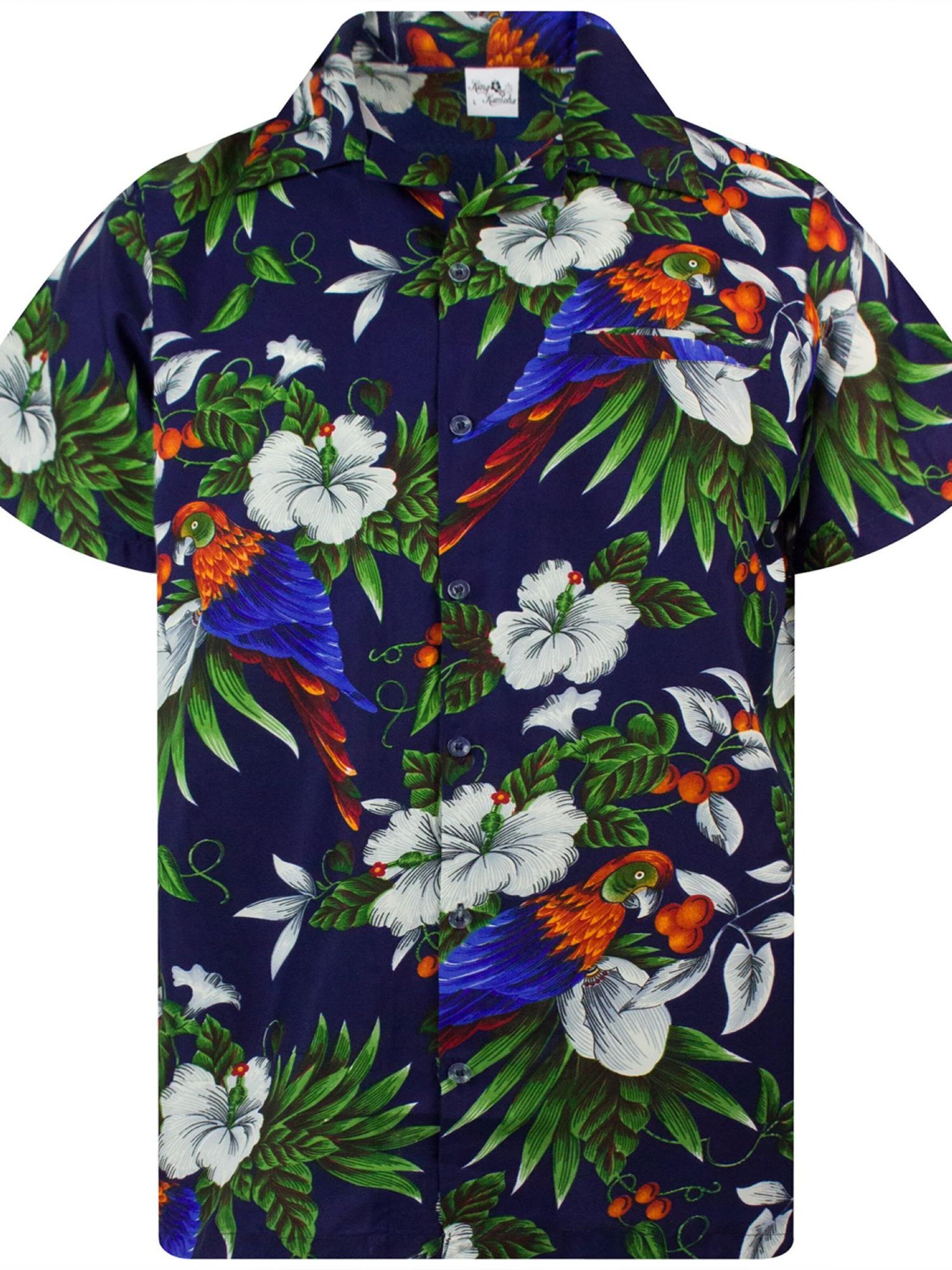 King Kameha Shirt 'Cherryparrot' in Blue: front