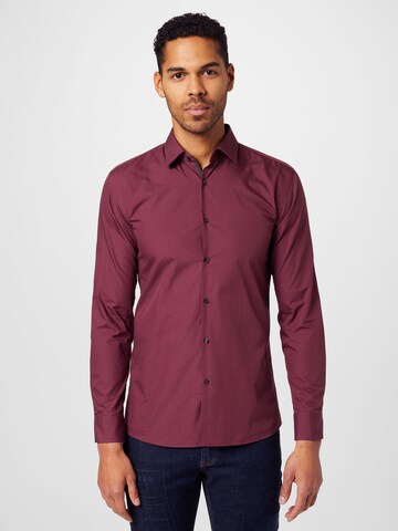 HUGO Red Slim fit Button Up Shirt 'Ekoy' in Brown: front