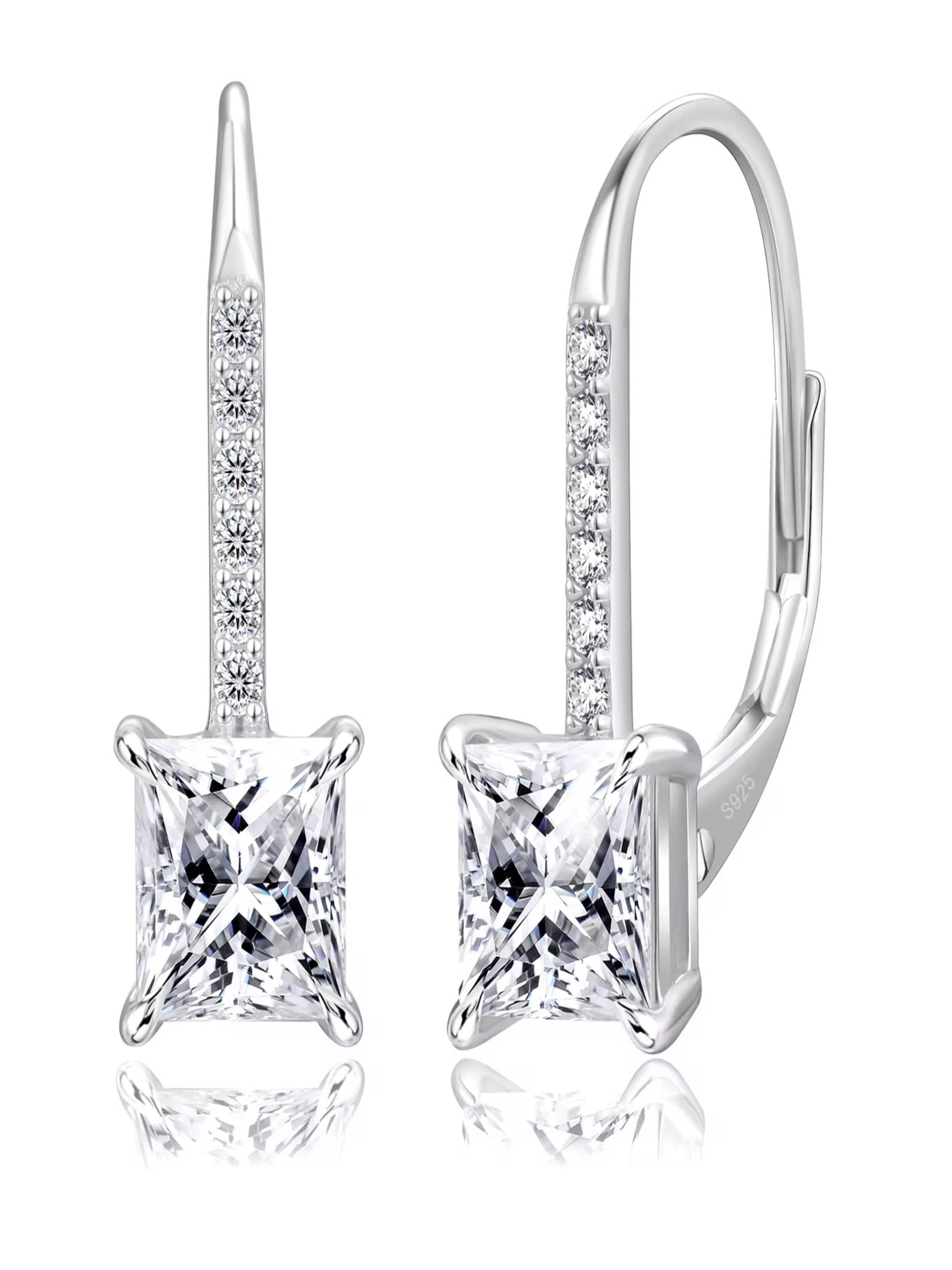ROUGEMONT Jewellery Earrings 'Funkelnde Moissanit Creolen Ohrringe Princess Cut 925 sterling Silber' in Silver: front
