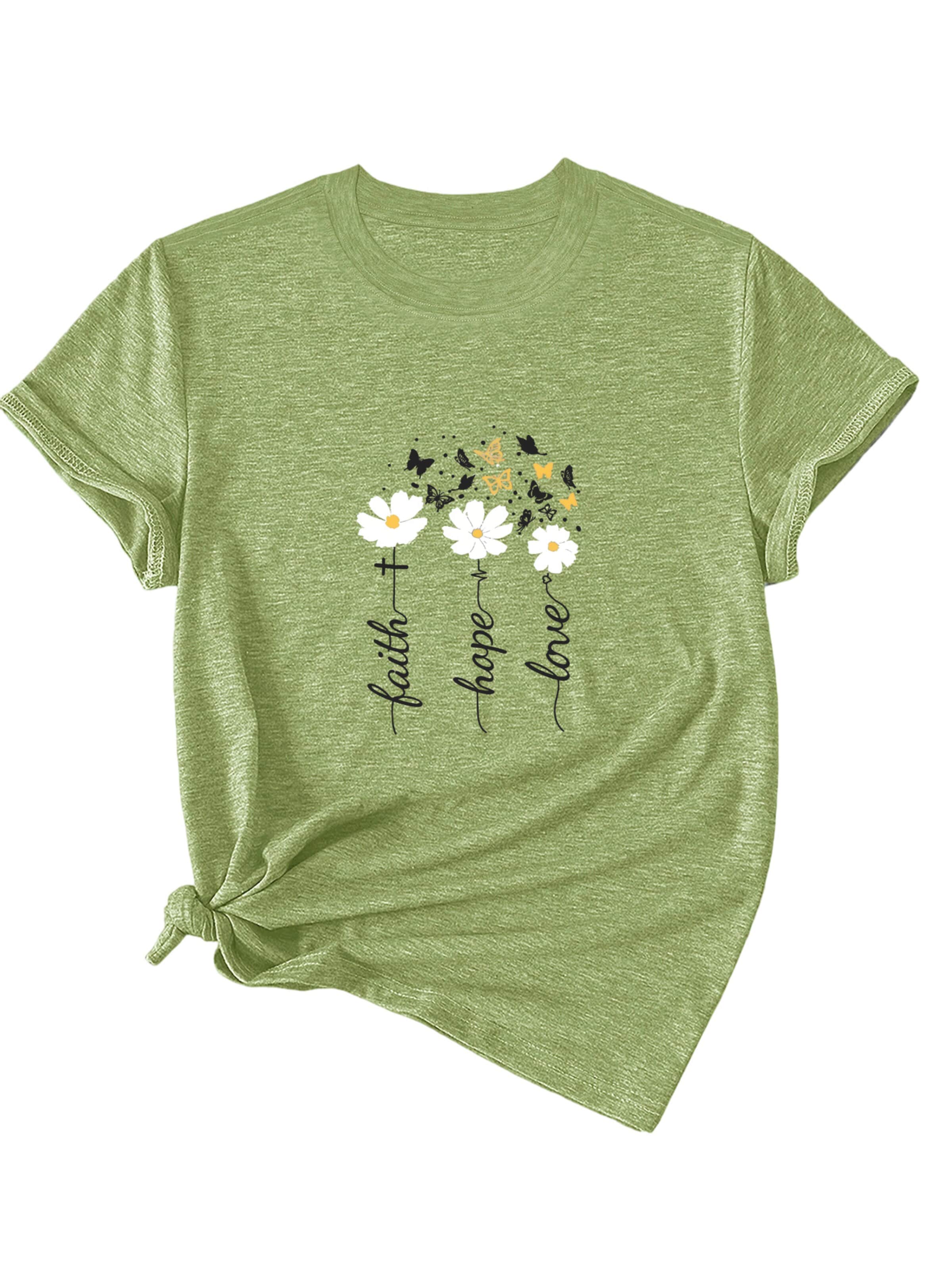GORHEY Shirt 'Women's Summer Casual Color T-Shirt with  Daisy Print' in Green