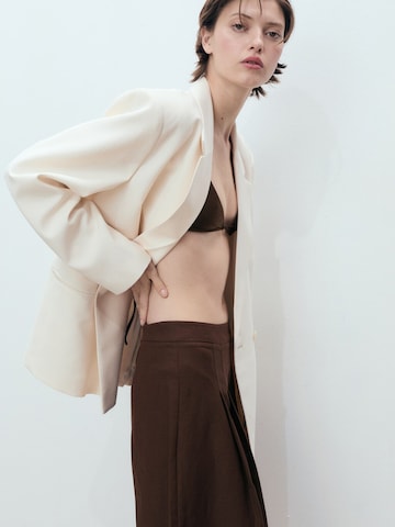 MANGO Wide leg Pleat-Front Pants 'LAGUNA' in Brown