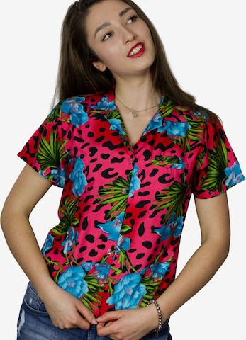King Kameha Blouse 'Leopard Flowers' in Red: front