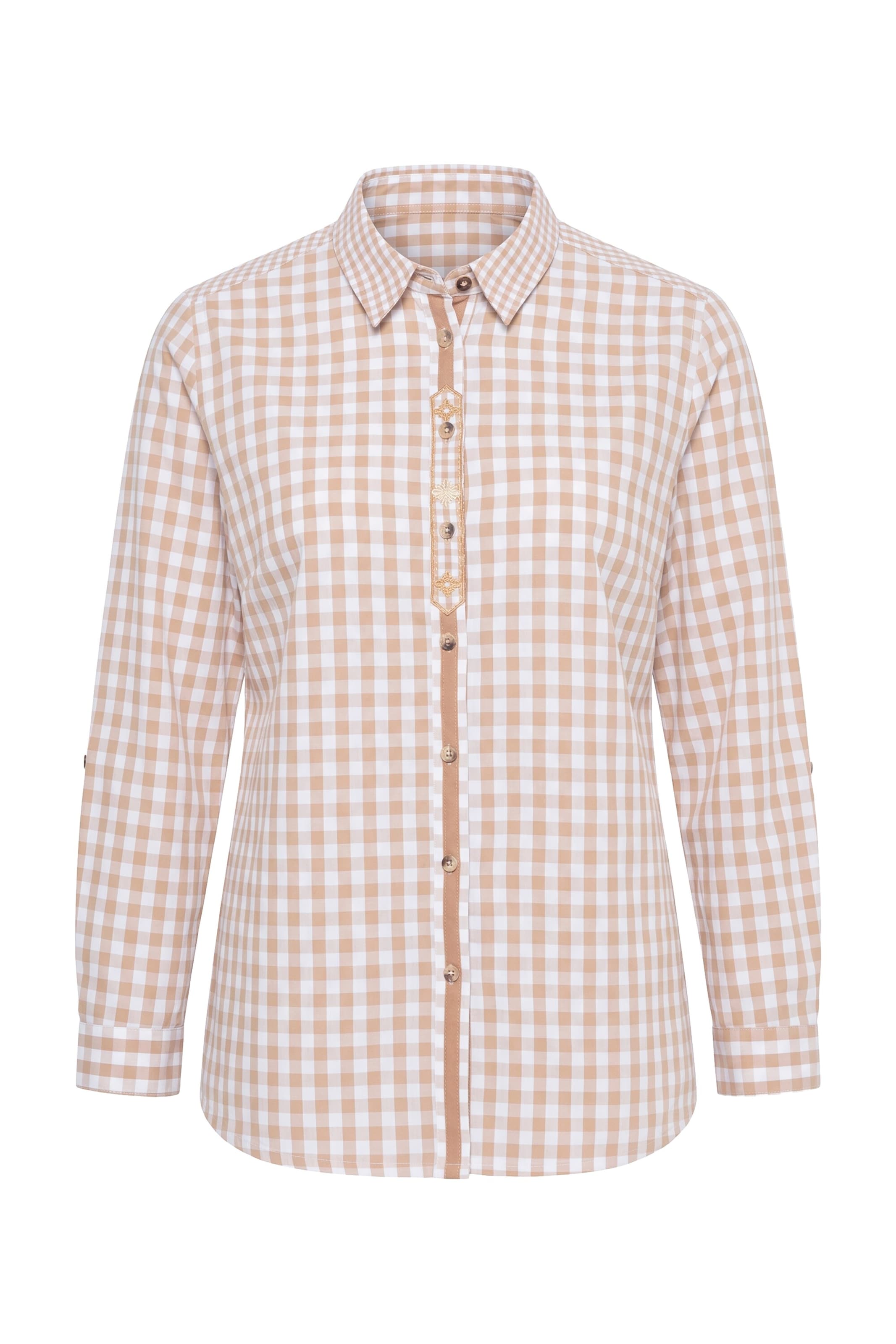 Ulla Popken Klederdracht blouse in 42-44 in de kleur Camel / Wit, Productweergave