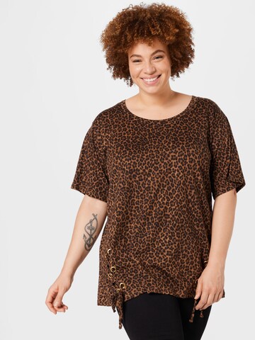 T-shirt 'CHEETAH' Michael Kors Plus en marron : devant