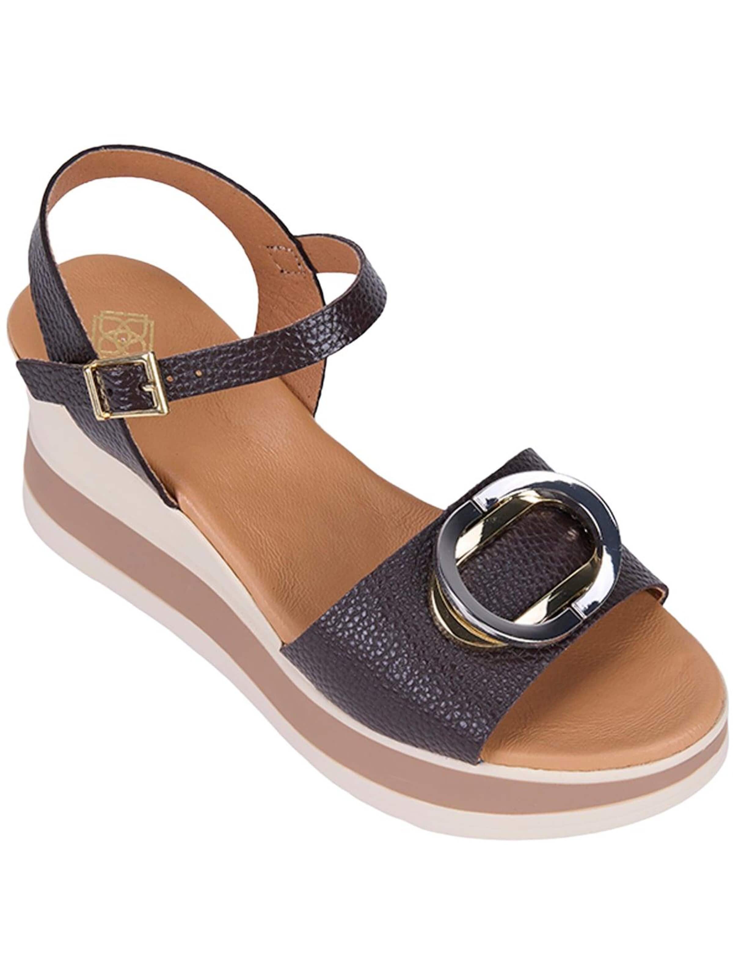 Desa T-bar sandals 'DESA Damen-Keilsandalen aus Leder mit Metallring' in Brown: front