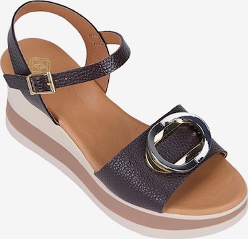 Desa T-bar sandals 'DESA Damen-Keilsandalen aus Leder mit Metallring' in Brown: front