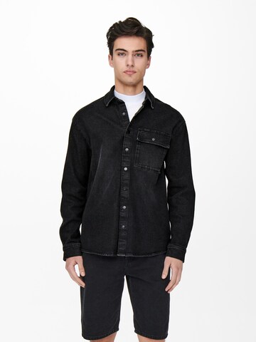 Only & Sons Regular fit Button Up Shirt in Black