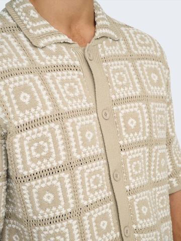 Only & Sons Comfort fit Button Up Shirt in Beige