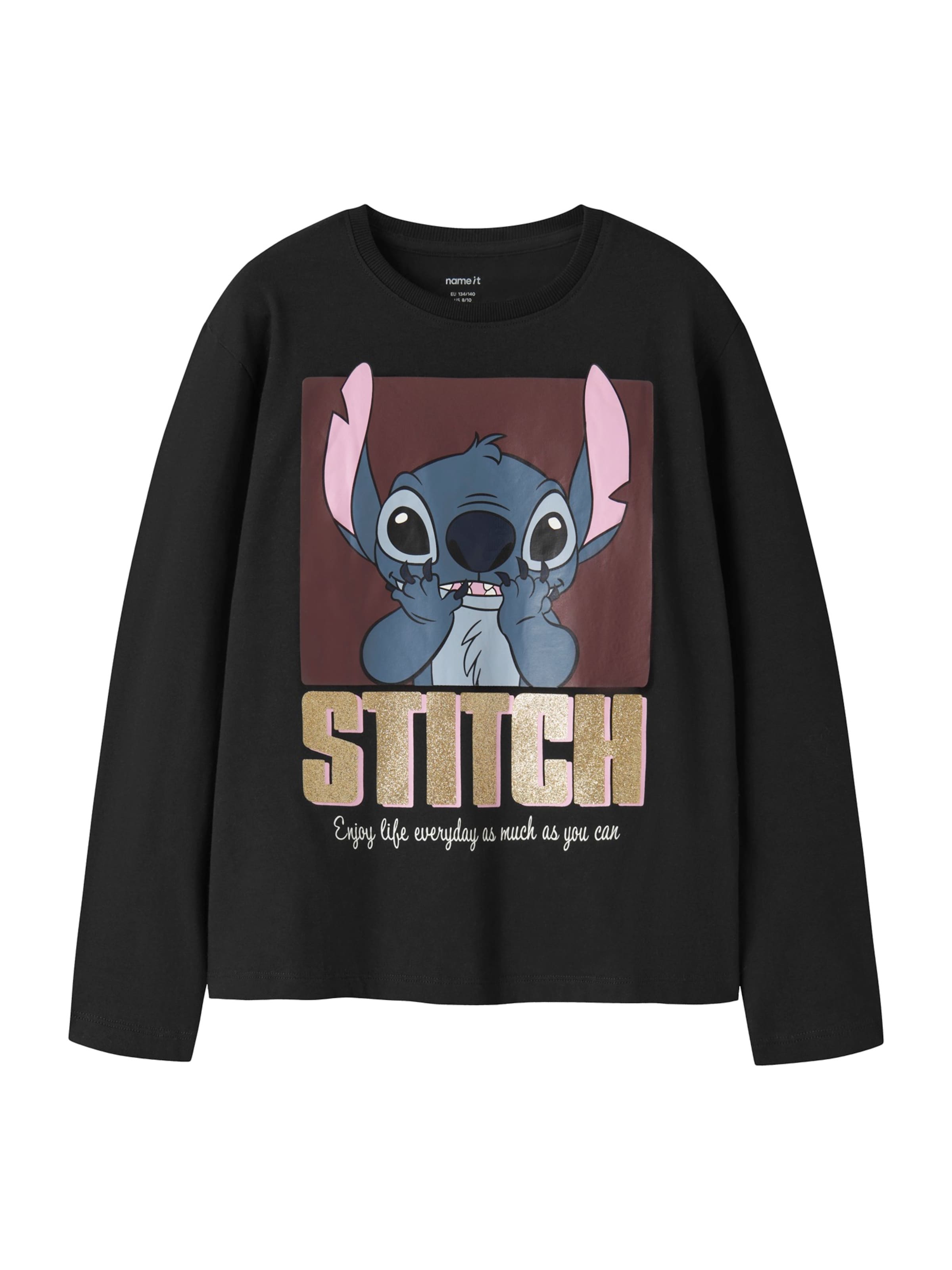 Tricou 'NKFOLBAJA STITCH' de la NAME IT pe negru: față