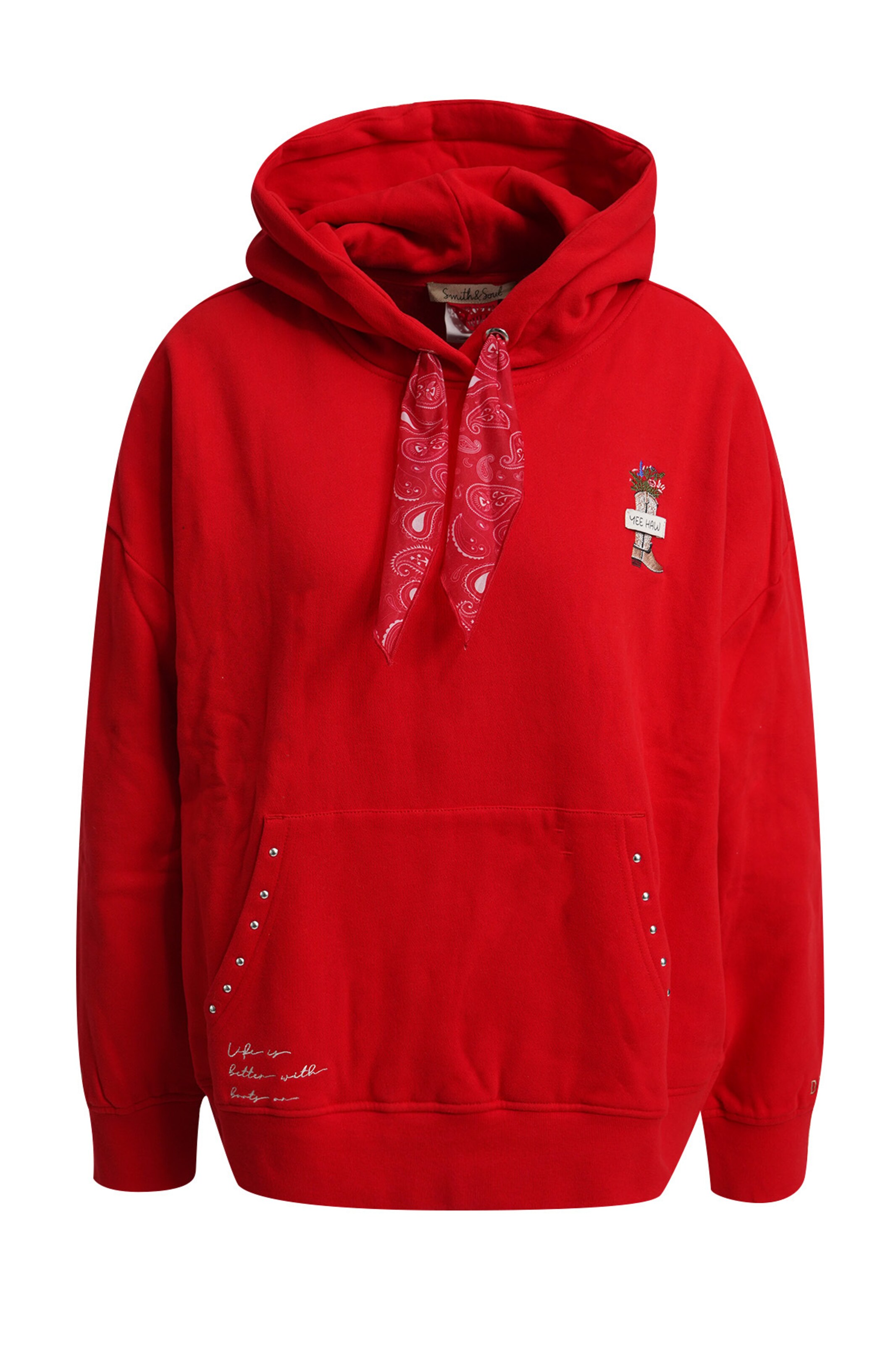 Smith&Soul Oversize Hoodie mit schmückenden Details in Rot: Vorderseite