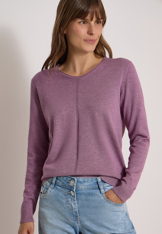 CECIL Basic Pullover mit V-Neck in Unifarbe in Lila: Vorderseite