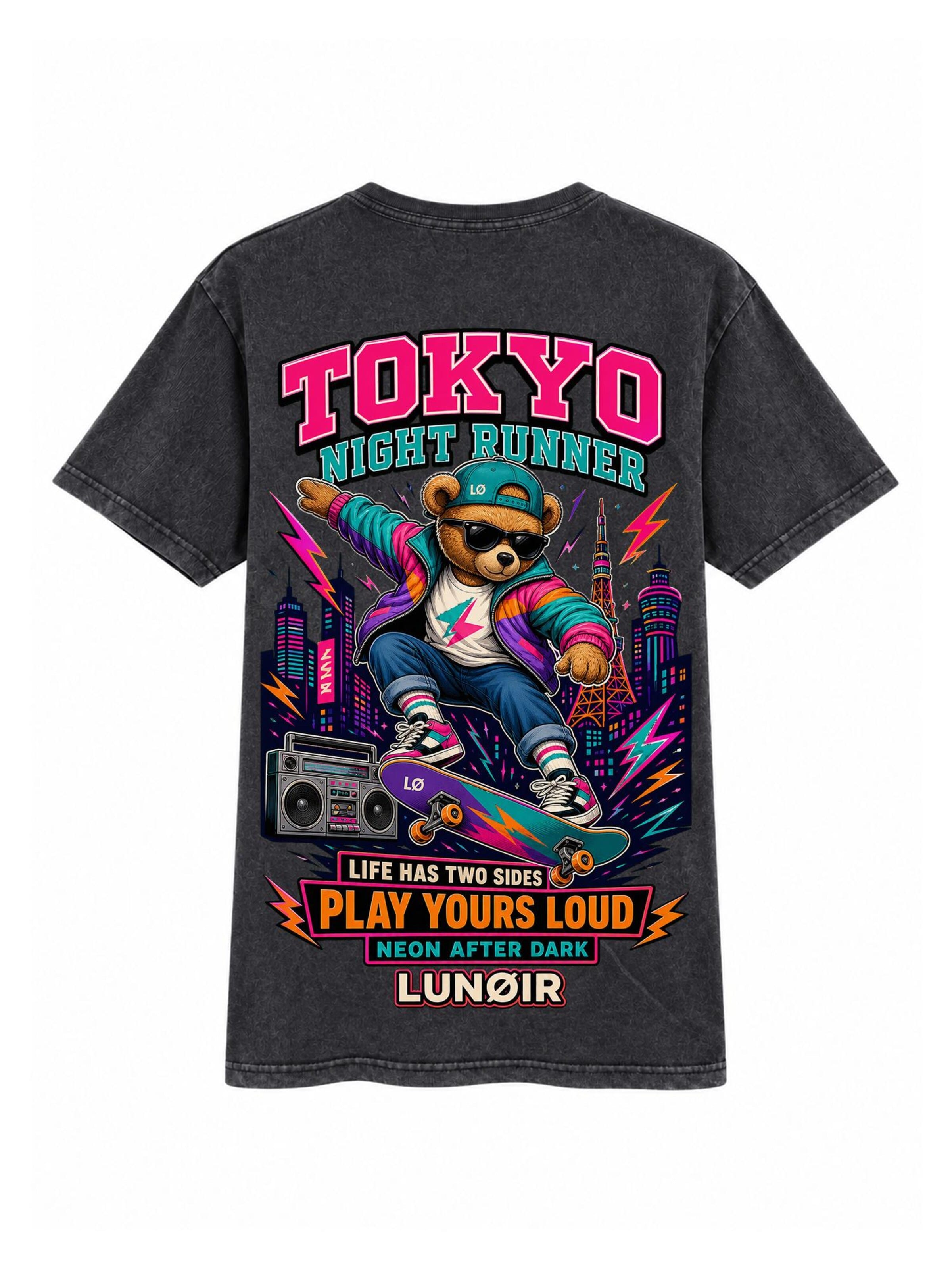 LUNØIR Studio Shirt 'Tokyo Night Runner'‌‌‌‌‌‌‌‌‌ in Schwarz: Vorderseite