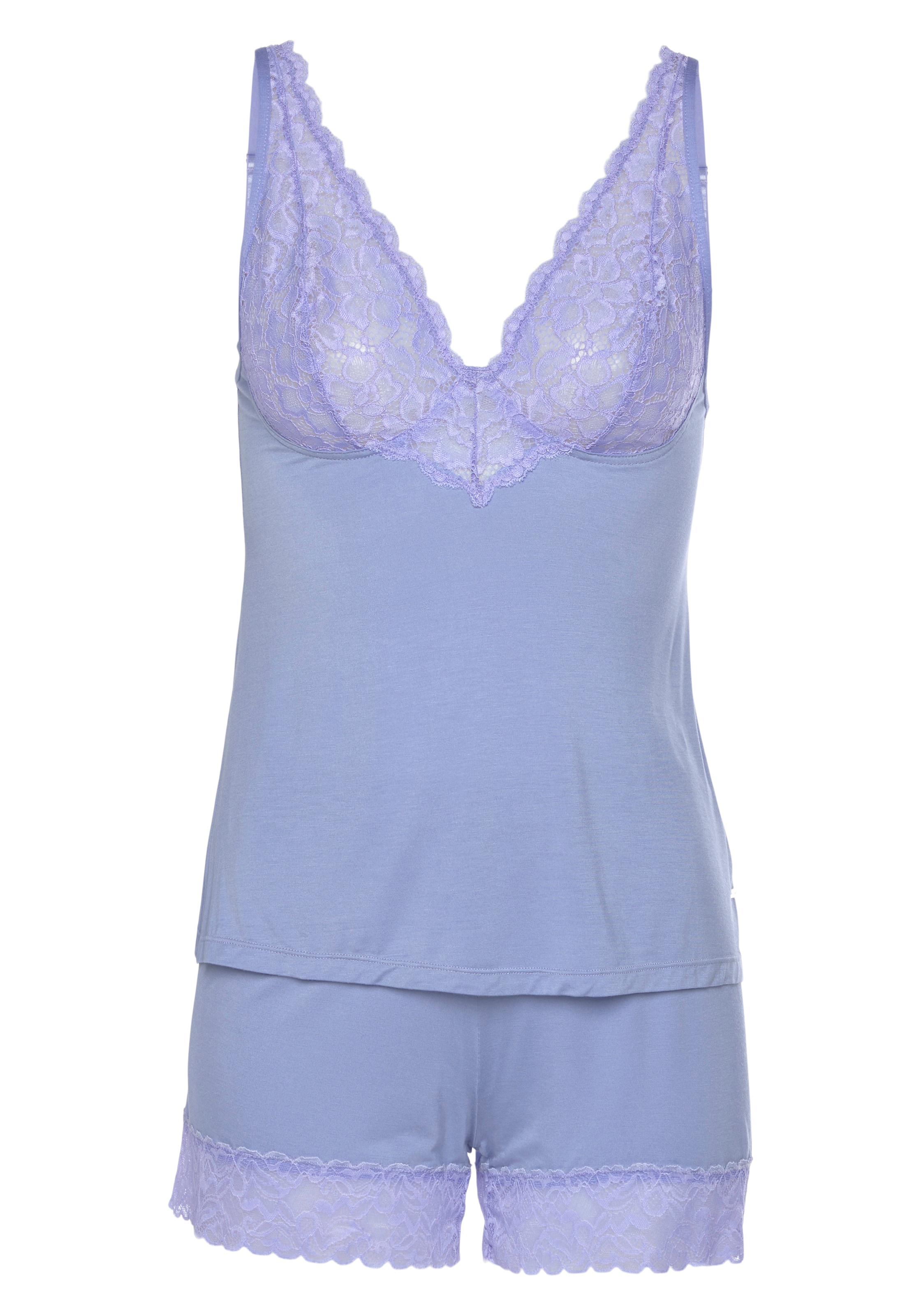 LASCANA Short Pajama Set 'Summer Lace' in Purple: front