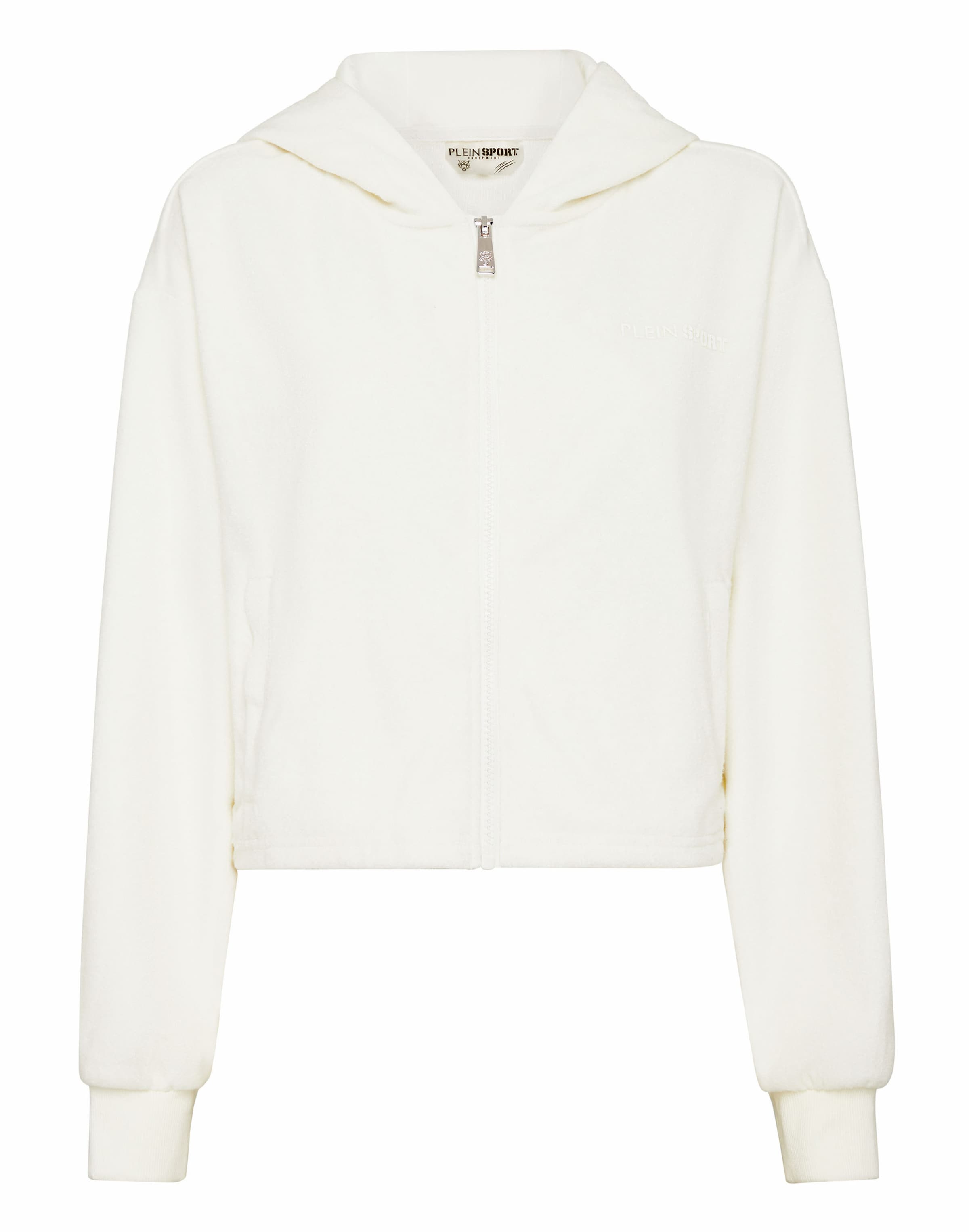 Plein Sport - Sudadera con cremallera en blanco: frente