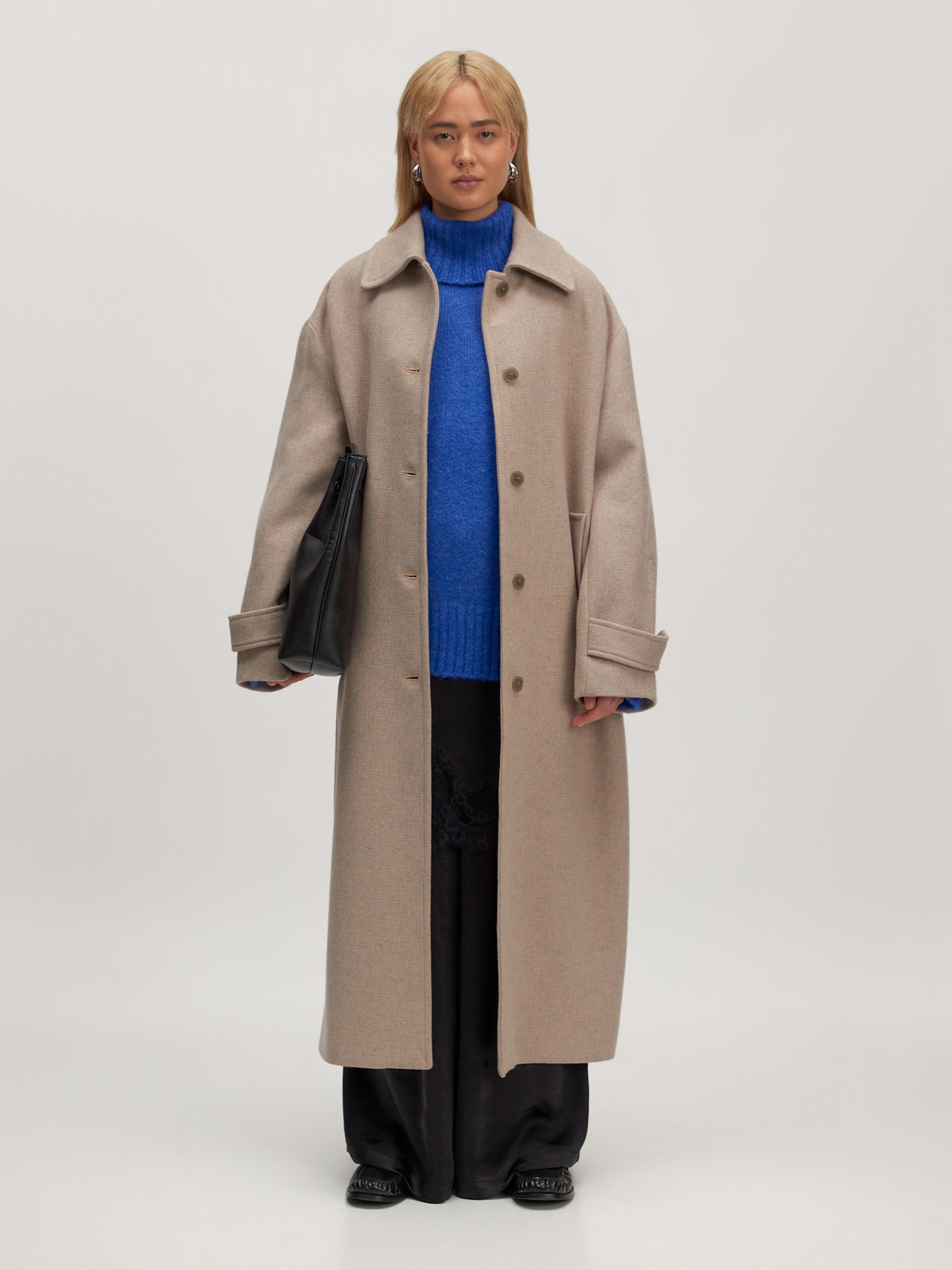 Cappotto Donna Invernale In Misto Lana Con Collo In Pelliccia Sintetica, Trench Doppiopetto Con Cintura, Autunno Inverno