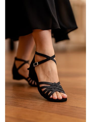 Dancing Queens Strap Sandals 'Joy Tanzschuhe Glitter Mikrofaser - Absatz 1.0 cm flat & Wildleder-Sohle' in Black: front