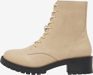 Bianco Lace-Up Ankle Boots in Beige: front
