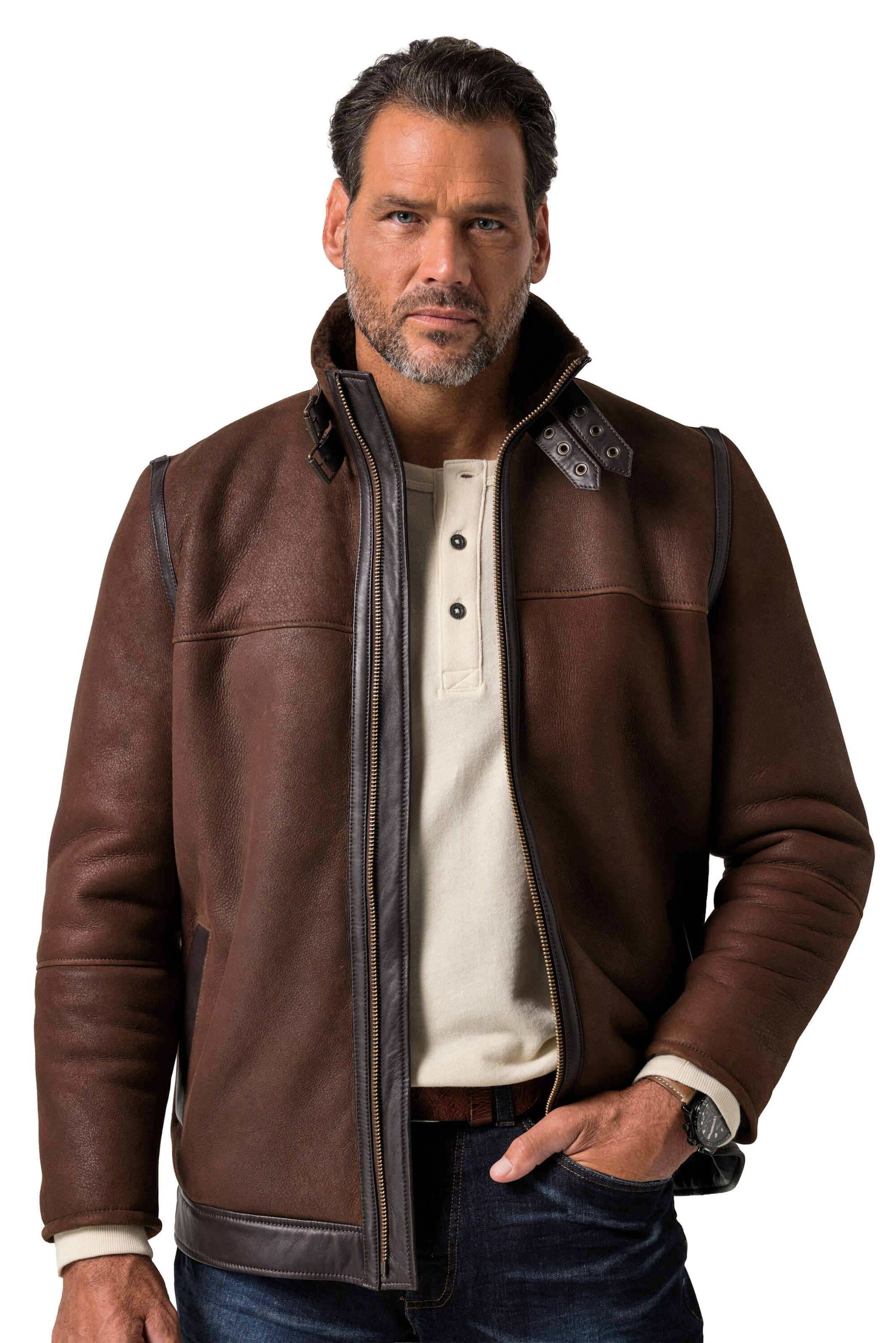 JP1880 Between-Season Jacket in Brown: front
