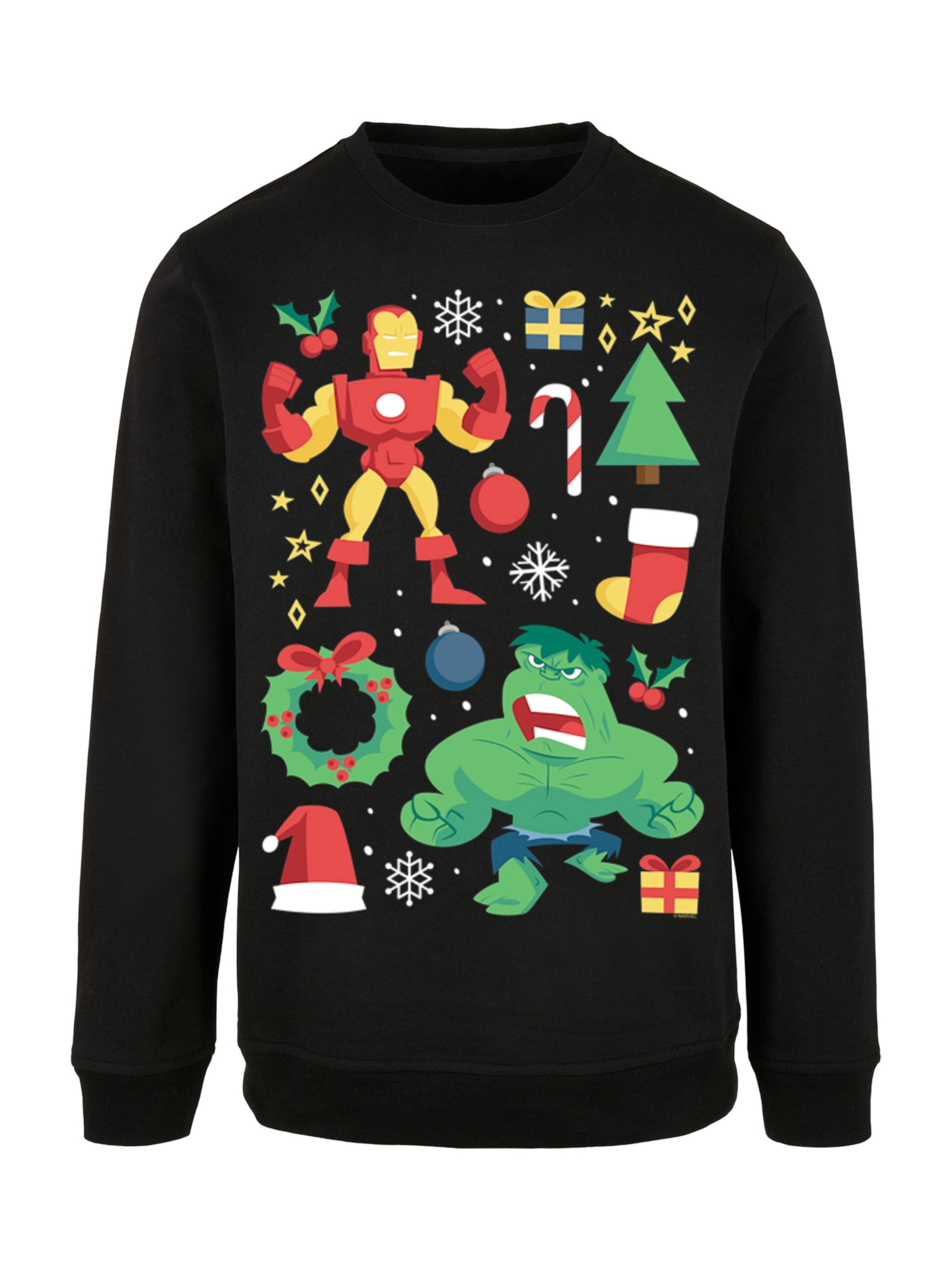 F4NT4STIC Sweatshirt 'Marvel Universe Iron Man And Hulk Christmas Day' in Black: front
